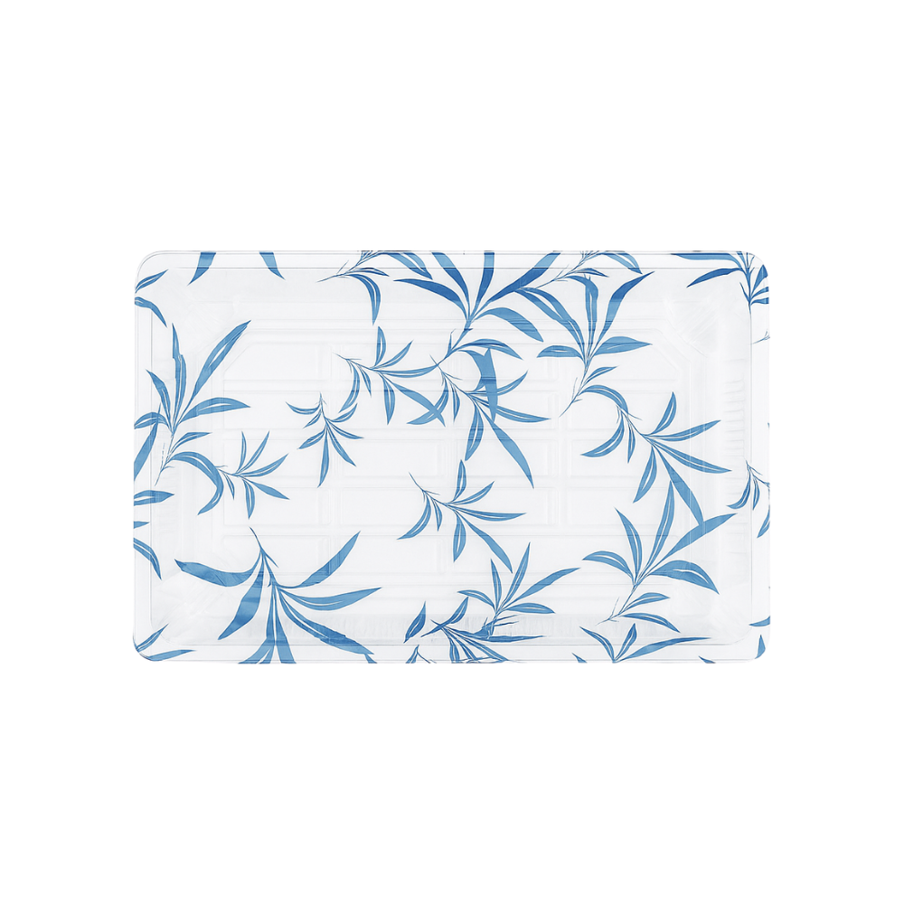 WP-07 | PET Blue Maple Pattern Sushi Tray W/ Lid | 8.67x5.5x1.89"-base