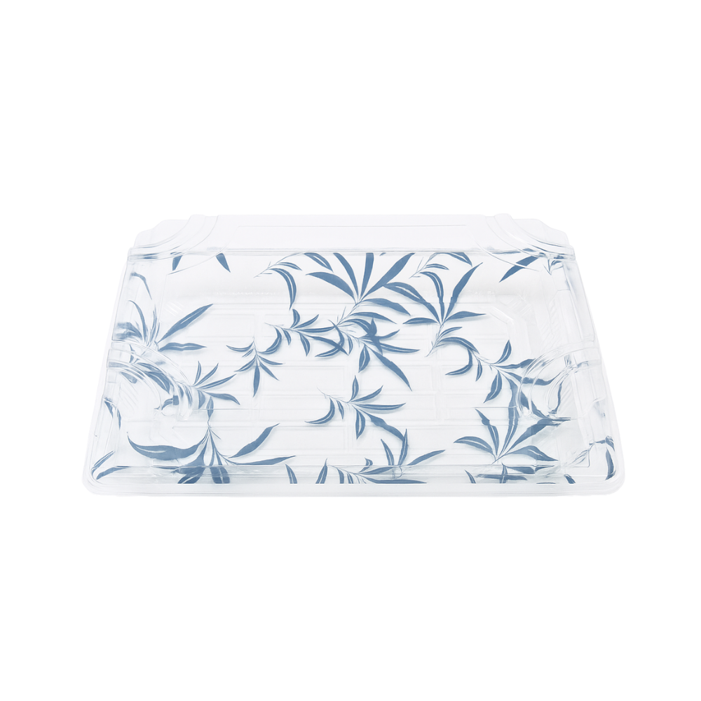 WP-07 | PET Blue Maple Pattern Sushi Tray W/ Lid | 8.67x5.5x1.89"-side