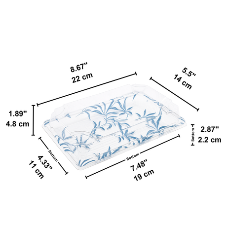 WP-07 | PET Blue Maple Pattern Sushi Tray W/ Lid | 8.67x5.5x1.89"-size