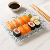 WP-07 | PET Blue Maple Pattern Sushi Tray W/ Lid | 8.67x5.5x1.89"-with sushi