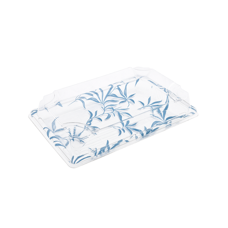 WP-07 | PET Blue Maple Pattern Sushi Tray W/ Lid | 8.67x5.5x1.89"