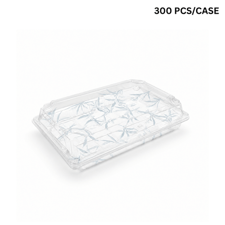 WP-09 | PET Leaf Pattern Sushi Tray W/ Lid | 9.45x5.9x1.77" - 300 pcs