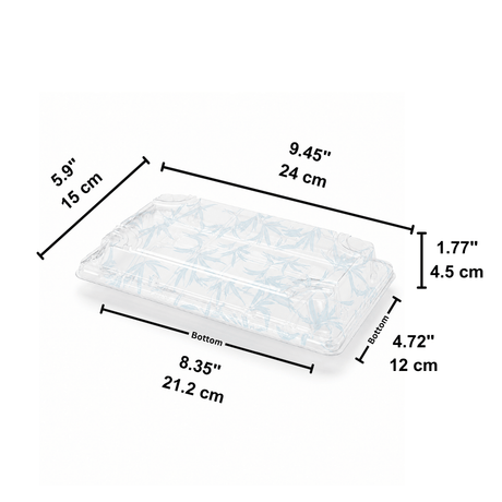 WP-09 | PET Leaf Pattern Sushi Tray W/ Lid | 9.45x5.9x1.77" - size