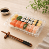 WP-09 | PET Leaf Pattern Sushi Tray W/ Lid | 9.45x5.9x1.77" - with sushi