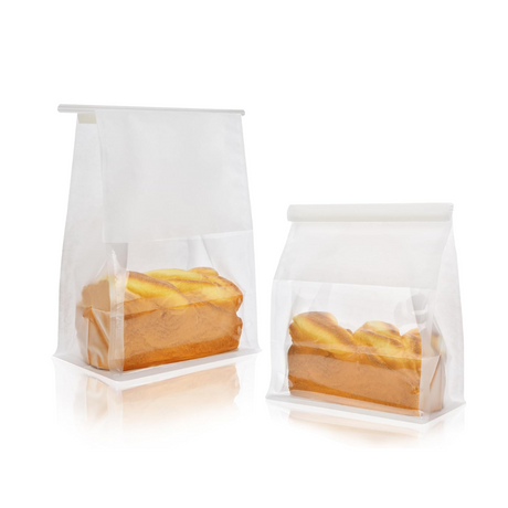 White Paper Bread Bag W/ Window & Tin Tie Tab Lock | 6.3x5.12x10.24" - open close