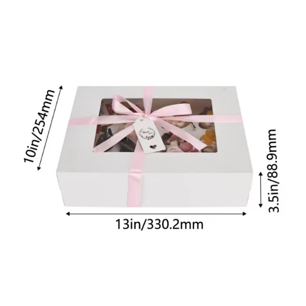 [Pre-order] White Rectangular Cake Paper Box W/ Window | 13x10x3.5" - 104 Pcs