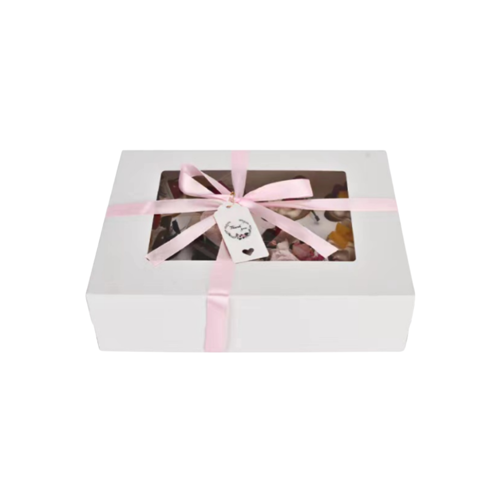 [Pre-order] White Rectangular Cake Paper Box W/ Window | 13x10x3.5" - 104 Pcs