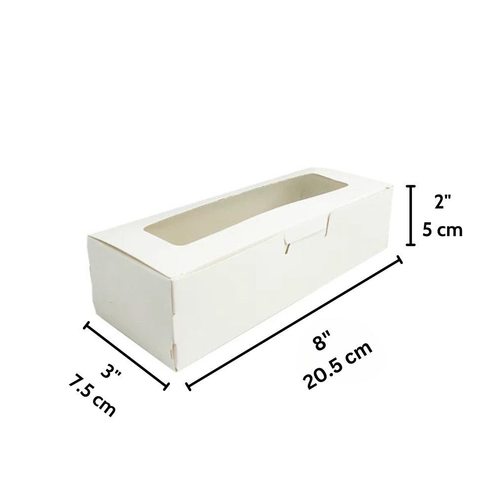 White Rectangular Macaron Paper Box W/ Window | 8x3x2" - size