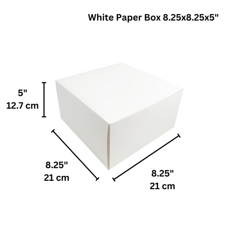White Square Cake Paper Box Pastry Box | 8.25x8.25x5" - size