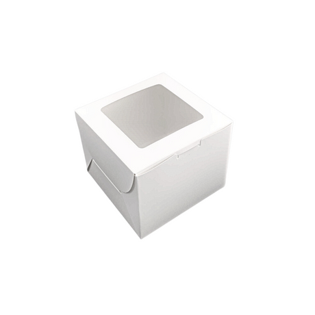 White Square Cake Paper Box Pastry Box W/ Window | 6x6x5" - 100 Pcs