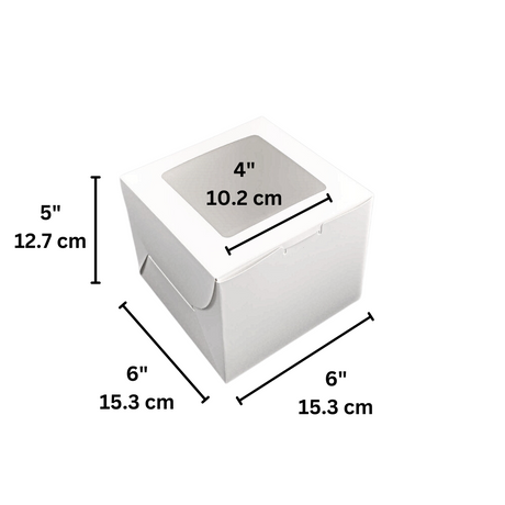 White Square Cake Paper Box Pastry Box W/ Window | 6x6x5" - size