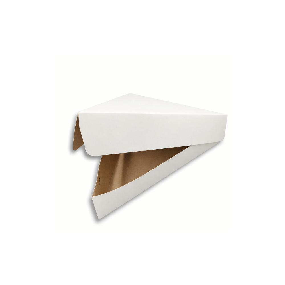 White Triangle Pizza Slice Box Single Slice Paper Togo Case | 8.75x9.75x1.75" - open