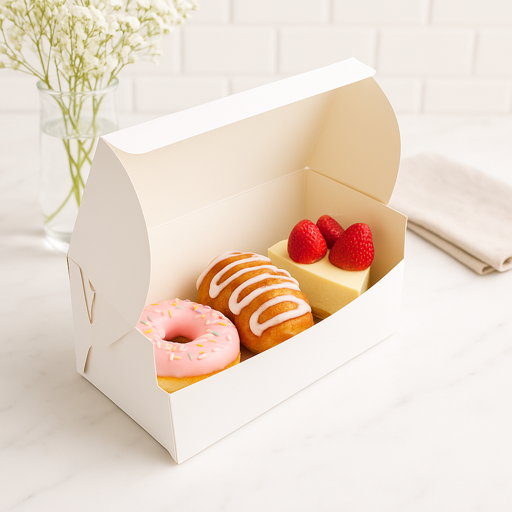 White Rectangular Cake Paper Box Pastry Box with pastries