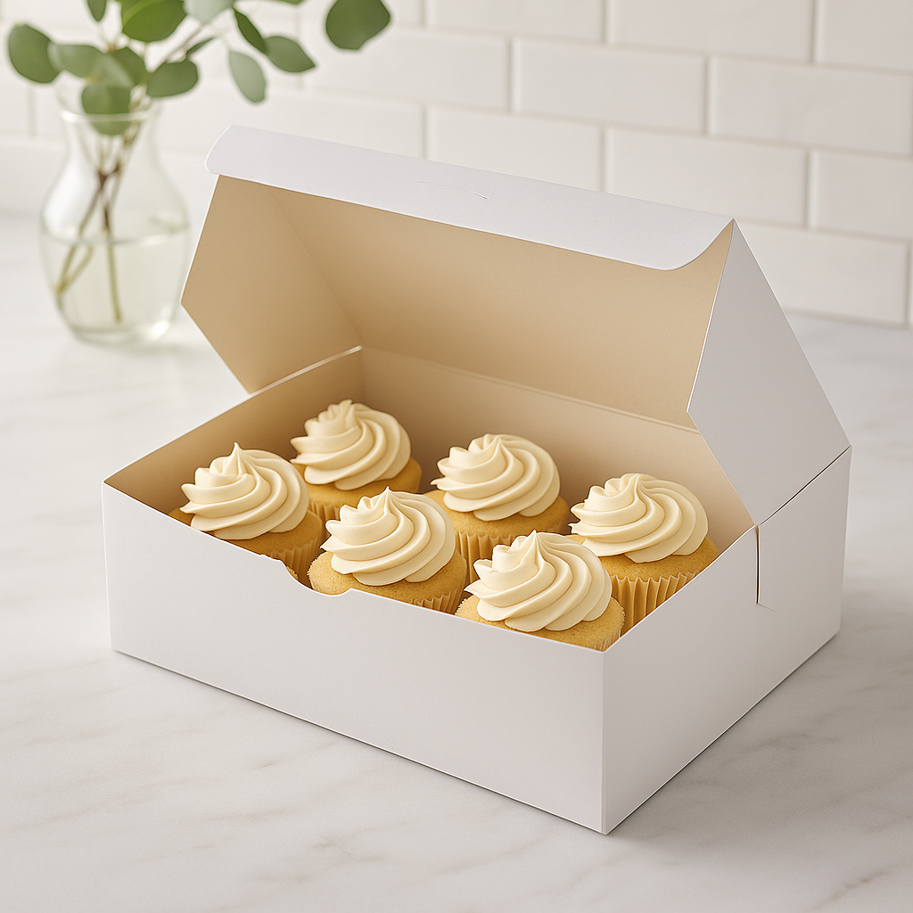 White Rectangular Cake Paper Box Pastry Box with cupcakes