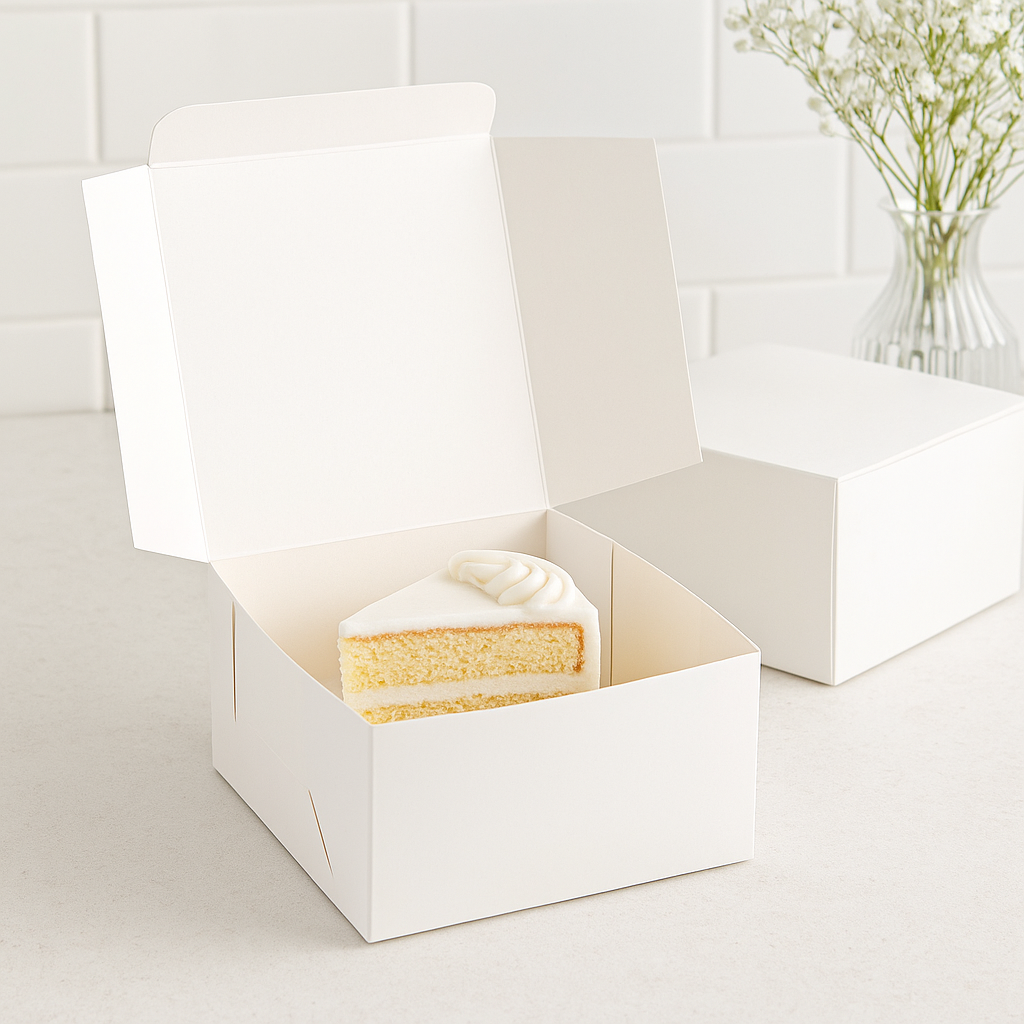 White Square Cake Paper Box Pastry Box with a cake inside