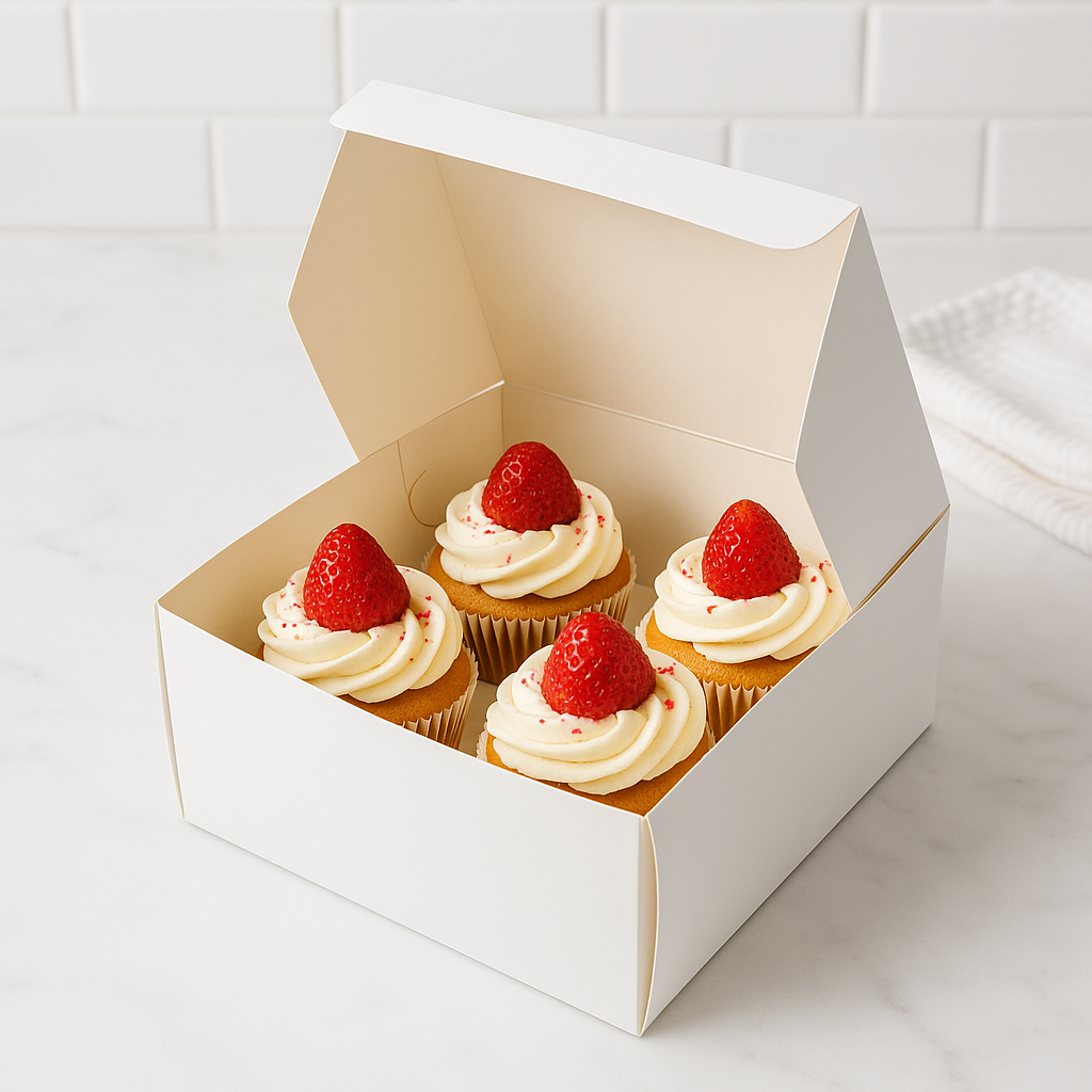White Square Cake Paper Box Pastry Box with cupcakes