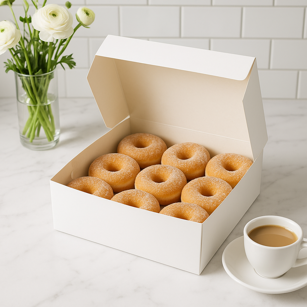White Square Cake Paper Box Pastry Box with donuts
