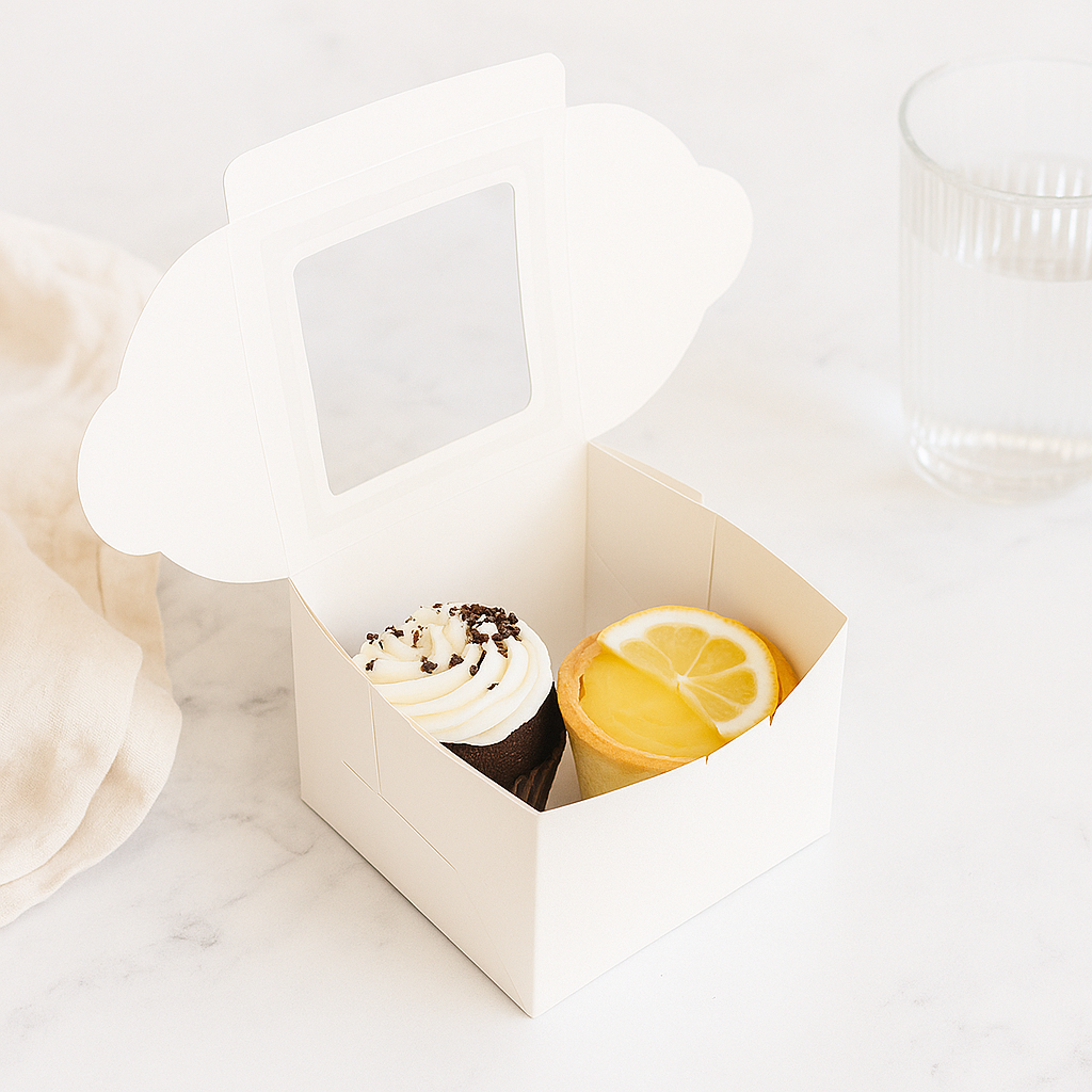 White Square Cake Paper Box Pastry Box W/ Window | 6x6x5"