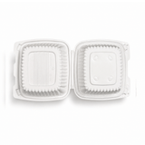 XT-61 (225) | Microwavable PP Square Clamshell Container W/ Vent Hole | 6.1x6.1x3" - open bottom