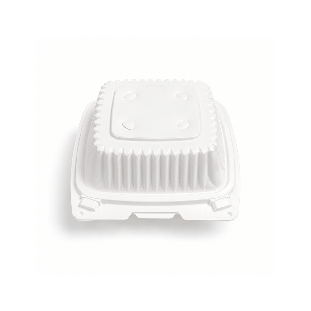 XT-61 (225) | Microwavable PP Square Clamshell Container W/ Vent Hole | 6.1x6.1x3" - close front