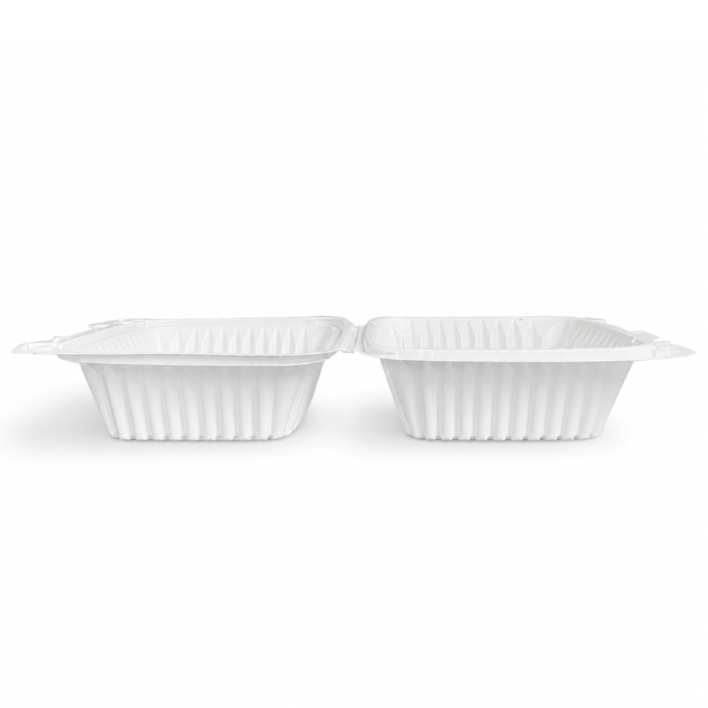 XT-61 (225) | Microwavable PP Square Clamshell Container W/ Vent Hole | 6.1x6.1x3" - open side