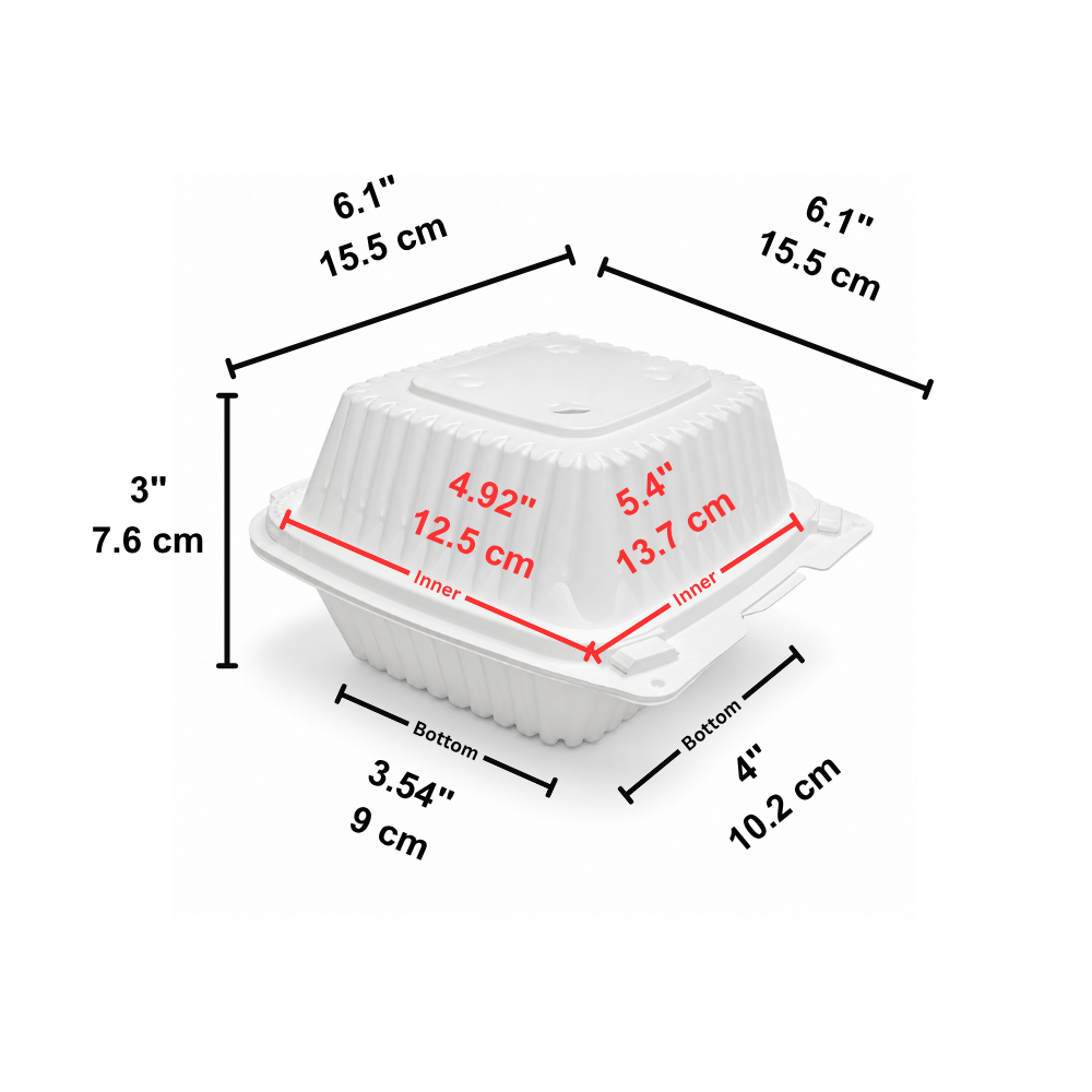 XT-61 (225) | Microwavable PP Square Clamshell Container W/ Vent Hole | 6.1x6.1x3" - size