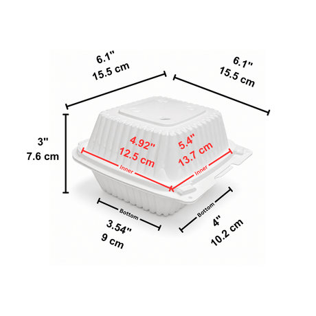 XT-61 (225) | Microwavable PP Square Clamshell Container W/ Vent Hole | 6.1x6.1x3" - size
