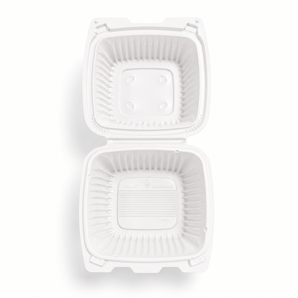 XT-61 (225) | Microwavable PP Square Clamshell Container W/ Vent Hole | 6.1x6.1x3" - open top