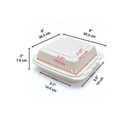 XT-81 (881) | Microwavable PP Square Clamshell Container W/ Vent Hole | 8x8x3" - size