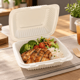 XT-81 (881) | Microwavable PP Square Clamshell Container W/ Vent Hole | 8x8x3" - with food