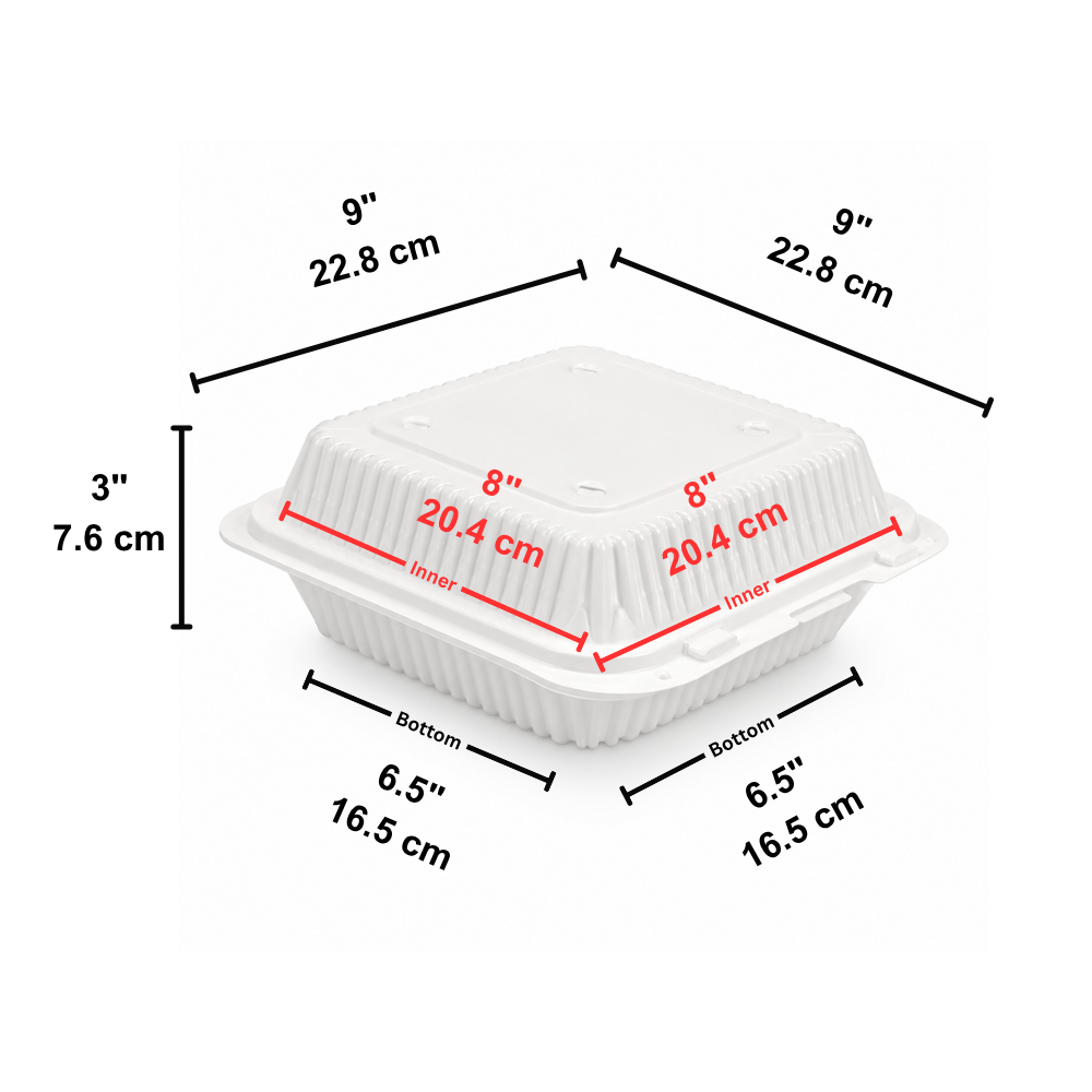 XT-91 (991) | Microwavable PP Square Clamshell Container W/ Vent Hole | 9x9x3" - size