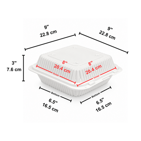 XT-91 (991) | Microwavable PP Square Clamshell Container W/ Vent Hole | 9x9x3" - size