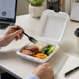 XT-91 (991) | Microwavable PP Square Clamshell Container W/ Vent Hole | 9x9x3" - with food