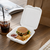 XT-91 (991) | Microwavable PP Square Clamshell Container W/ Vent Hole | 9x9x3" - with burger