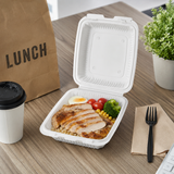 XT-91 (991) | Microwavable PP Square Clamshell Container W/ Vent Hole | 9x9x3" - with chicken rice