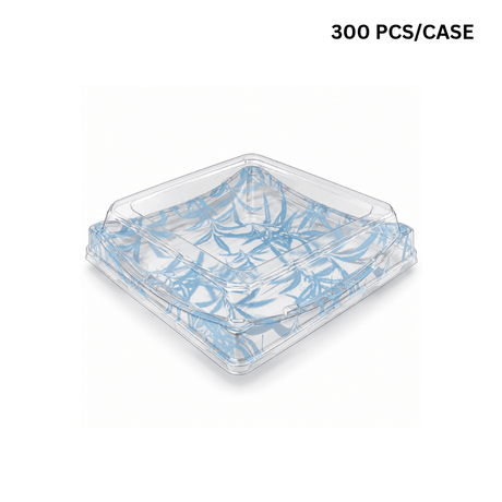 XYW-40 | Blue Maple Pattern Square Sushi Container W/ Clear Lid | 7.25x7.25x2.17" (300 Pcs/Case)