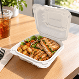 YQ-51 (224) | Microwavable PP Clamshell Container W/ Vent Hole | 5.5x5.5x2.75" - with food