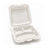 YQ-73 (703) | PP Clamshell Container W/ Vent Hole | 3 Compartment | 7.68x7.68x3" - open