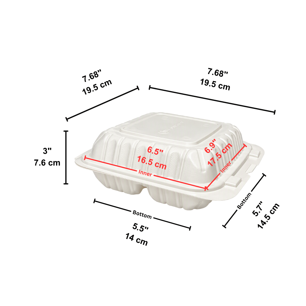 YQ-73 (703) | PP Clamshell Container W/ Vent Hole | 3 Compartment | 7.68x7.68x3" - size