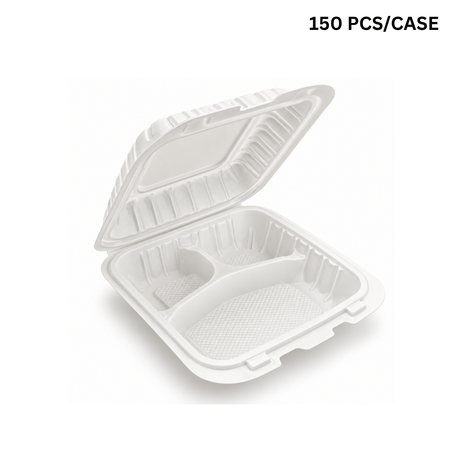YQ-73 (703) | PP Clamshell Container W/ Vent Hole | 3 Compartment | 7.68x7.68x3" (150 Pcs/Case)
