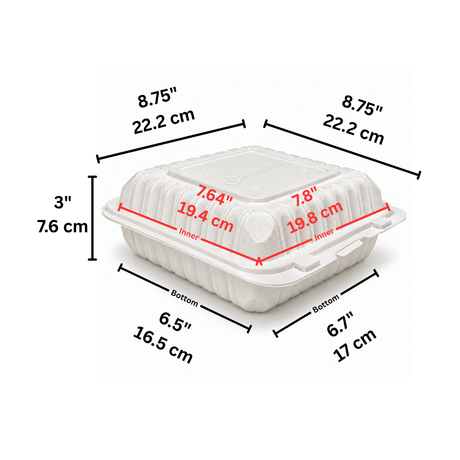 YQ-91 (991) | Microwavable PP Square Clamshell Container W/ Vent Hole | 9x9x3" - size