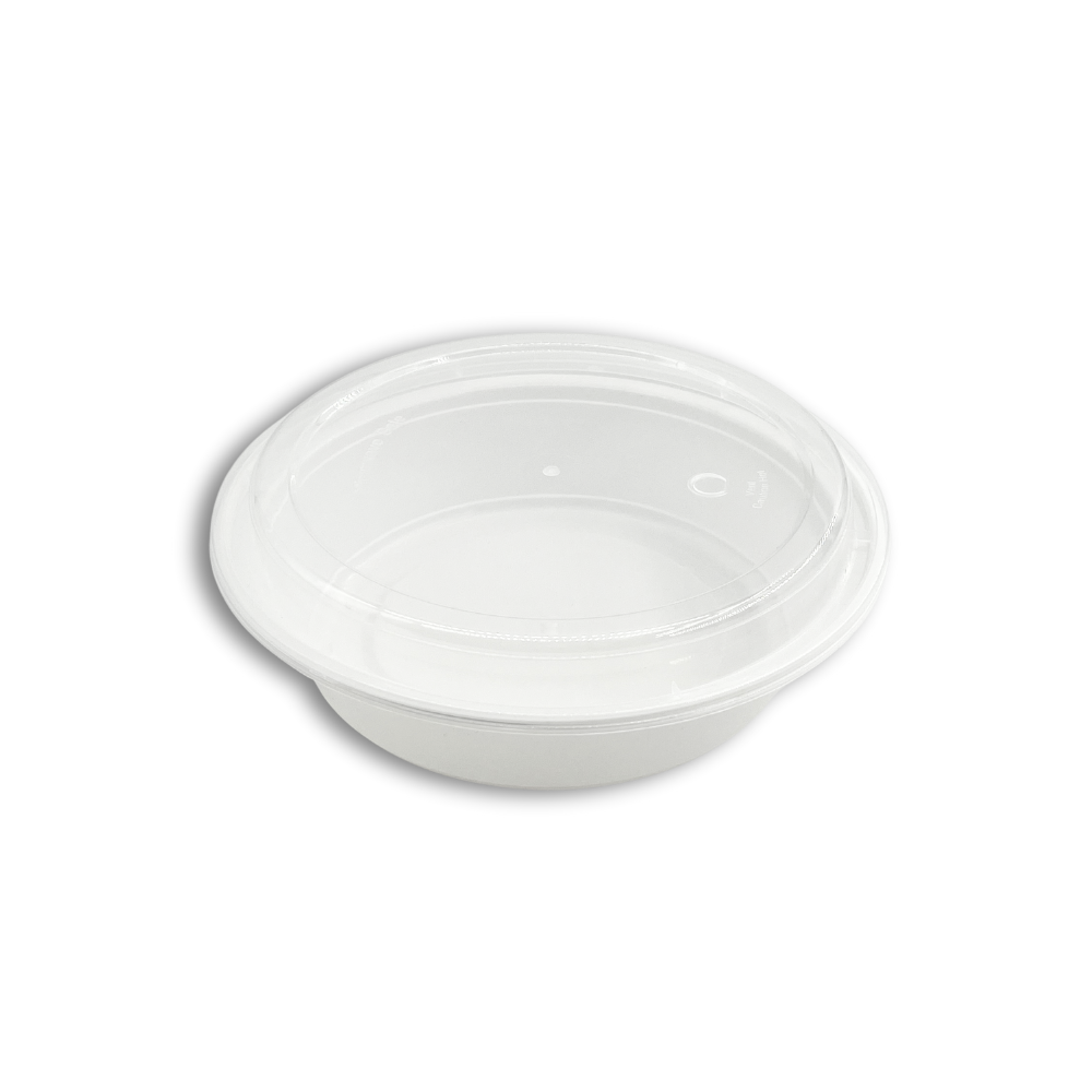 ZS-7024 | 24oz Microwaveable PP White Round Container W/ Vent Lid - 150 Sets