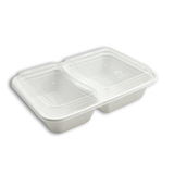 ZS-96232 | 32oz PP White Rectangular Container W/ Vented Lid | 2 Compartment - 150 Sets