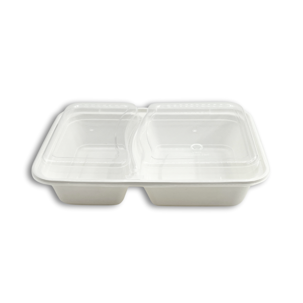 ZS-96232 | 32oz PP White Rectangular Container W/ Vented Lid | 2 Compartment - front