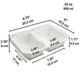 ZS-96232 | 32oz PP White Rectangular Container W/ Vented Lid | 2 Compartment - size