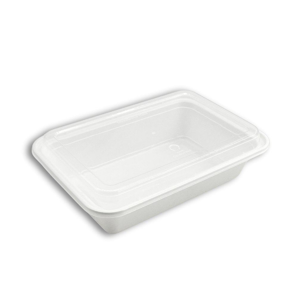 ZS-9638 | 38oz Microwaveable PP White Rectangular Container W/ Vented Lid - 150 Sets