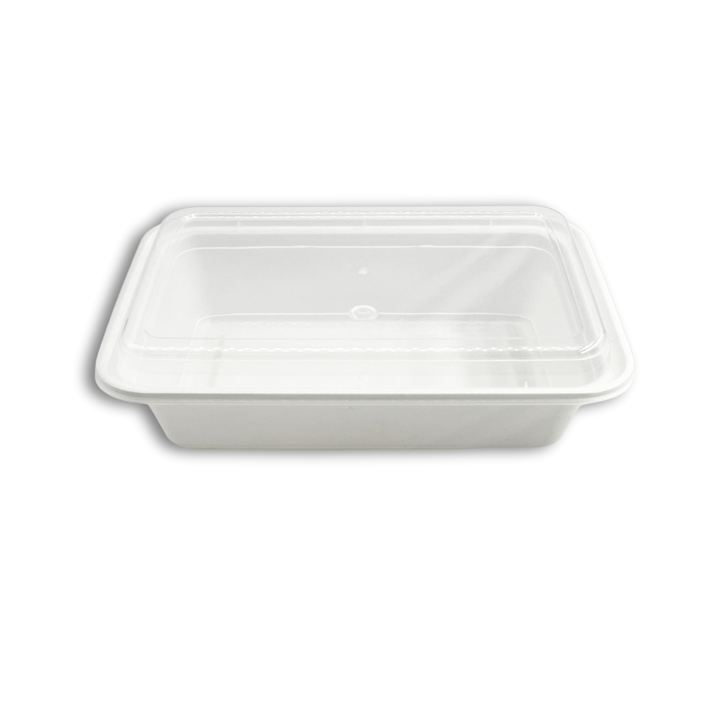 ZS-9638 | 38oz Microwaveable PP White Rectangular Container W/ Vented Lid - front