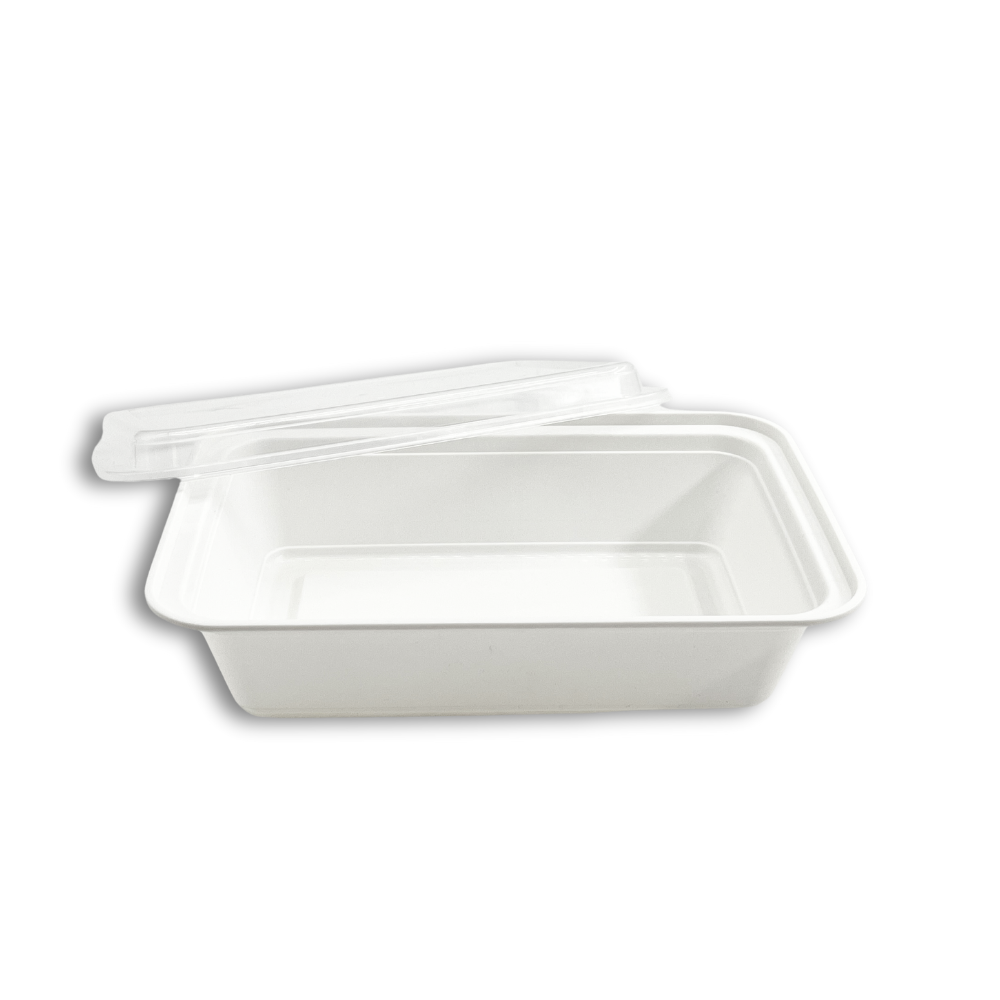 ZS-9638 | 38oz Microwaveable PP White Rectangular Container W/ Vented Lid - open