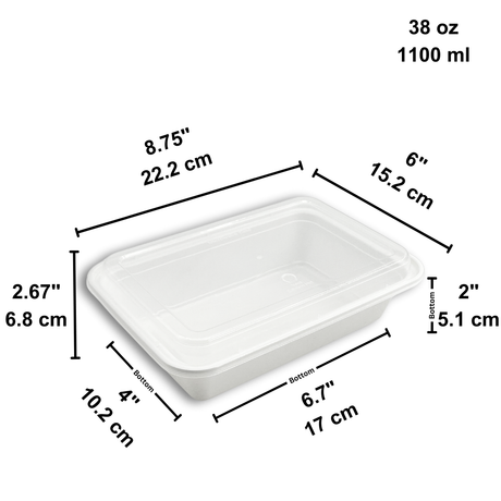 ZS-9638 | 38oz Microwaveable PP White Rectangular Container W/ Vented Lid - size