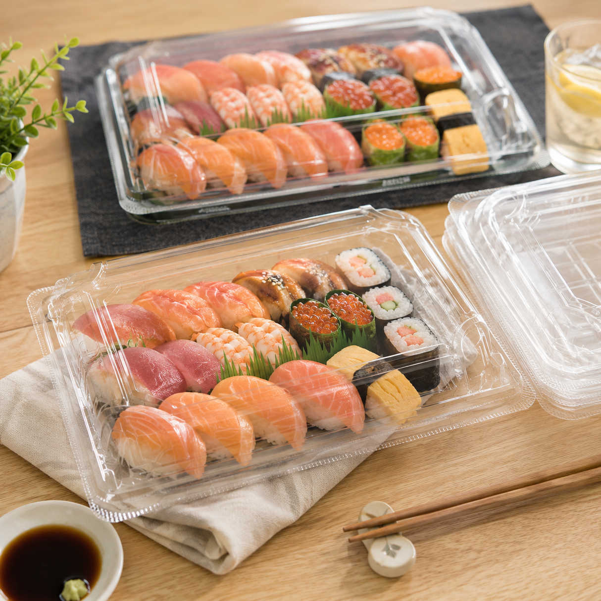 #1107 PET | Clear Sushi Tray W/ Lid | 8.54x5.24x1.65"